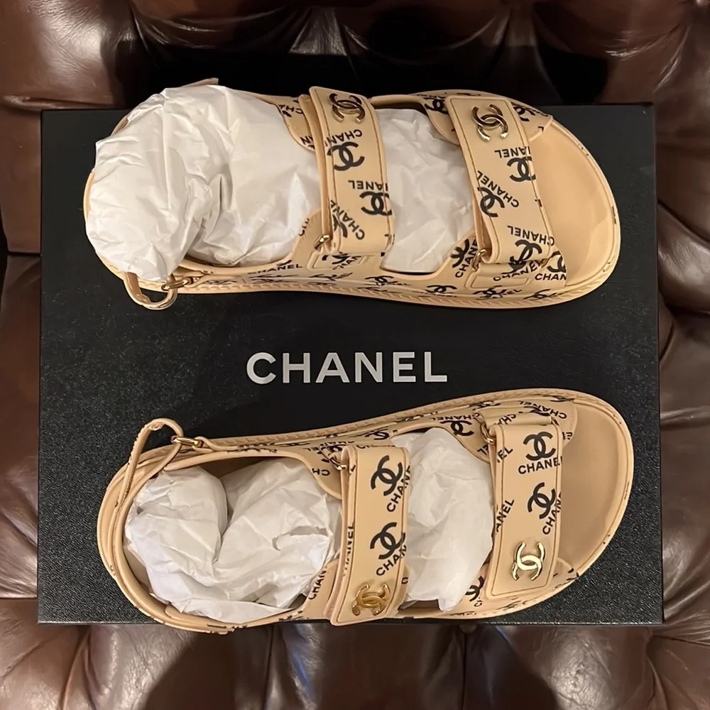 Authentic Chanel CC Dad Sandals 36